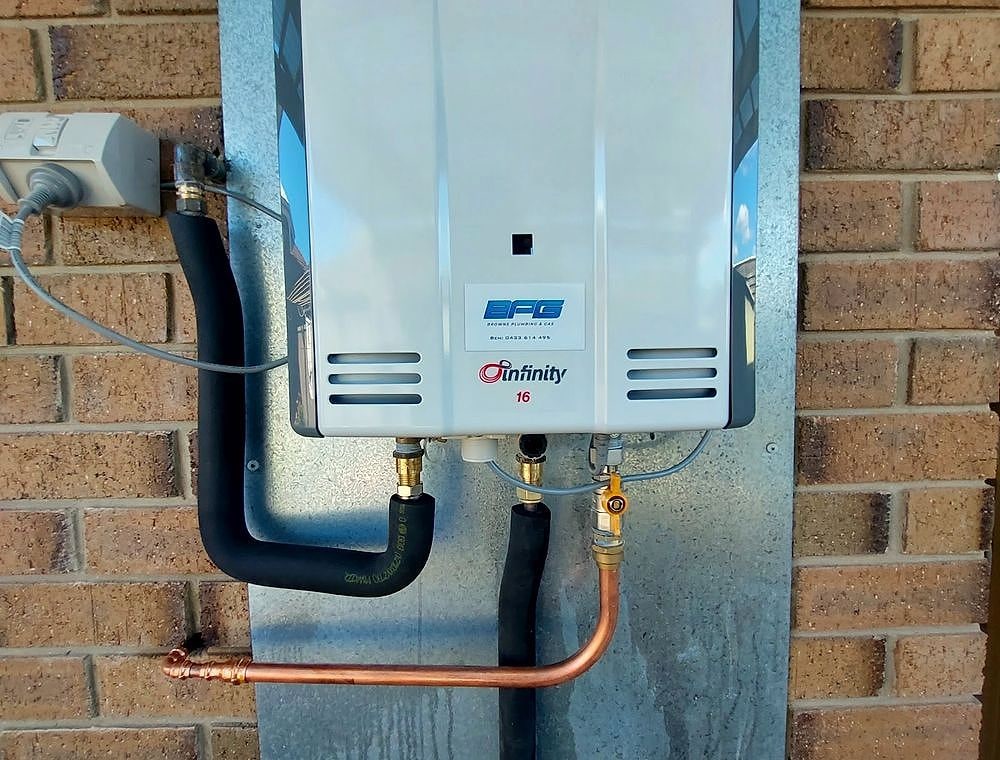 Rinnai continuous flow gas hot water unit installed by BPG Brown's